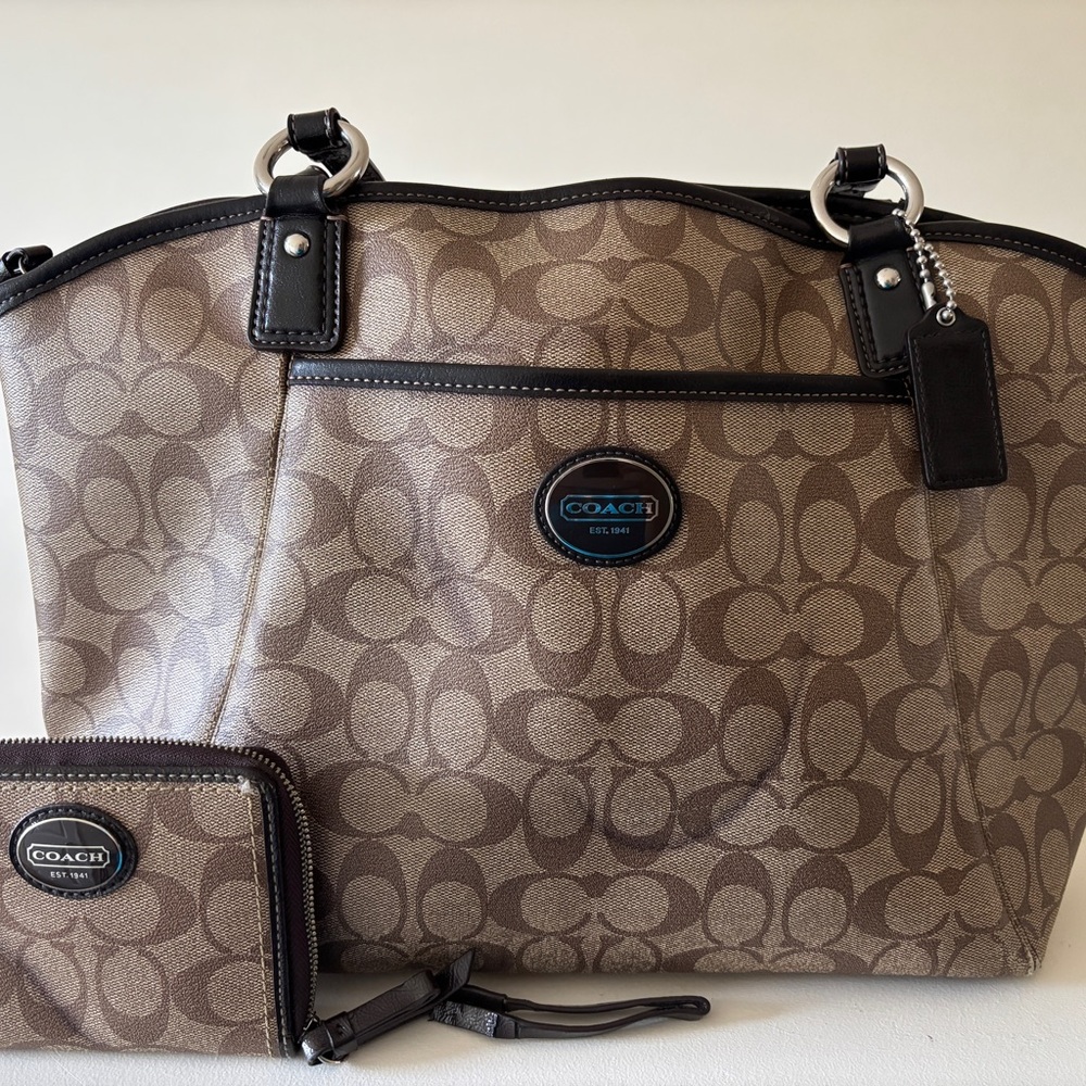 Coach Brown Classic Tote with Signature Monogram